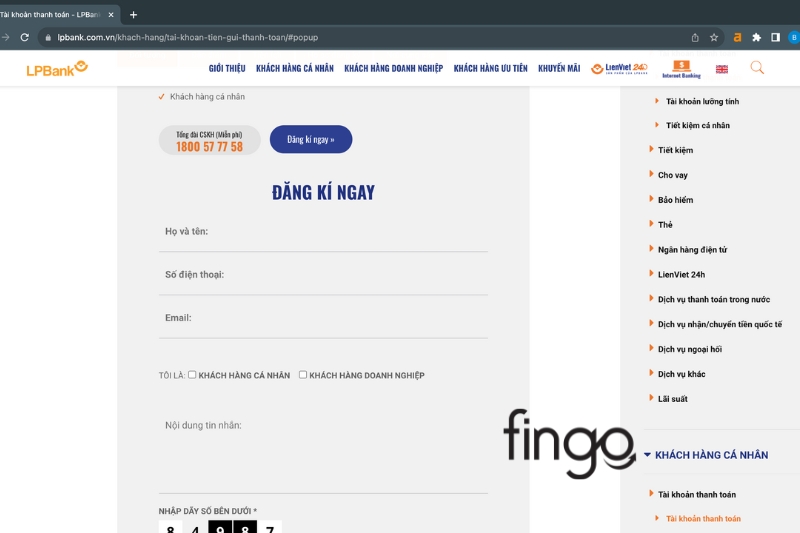 Cách mở thẻ LPBank online bước 2