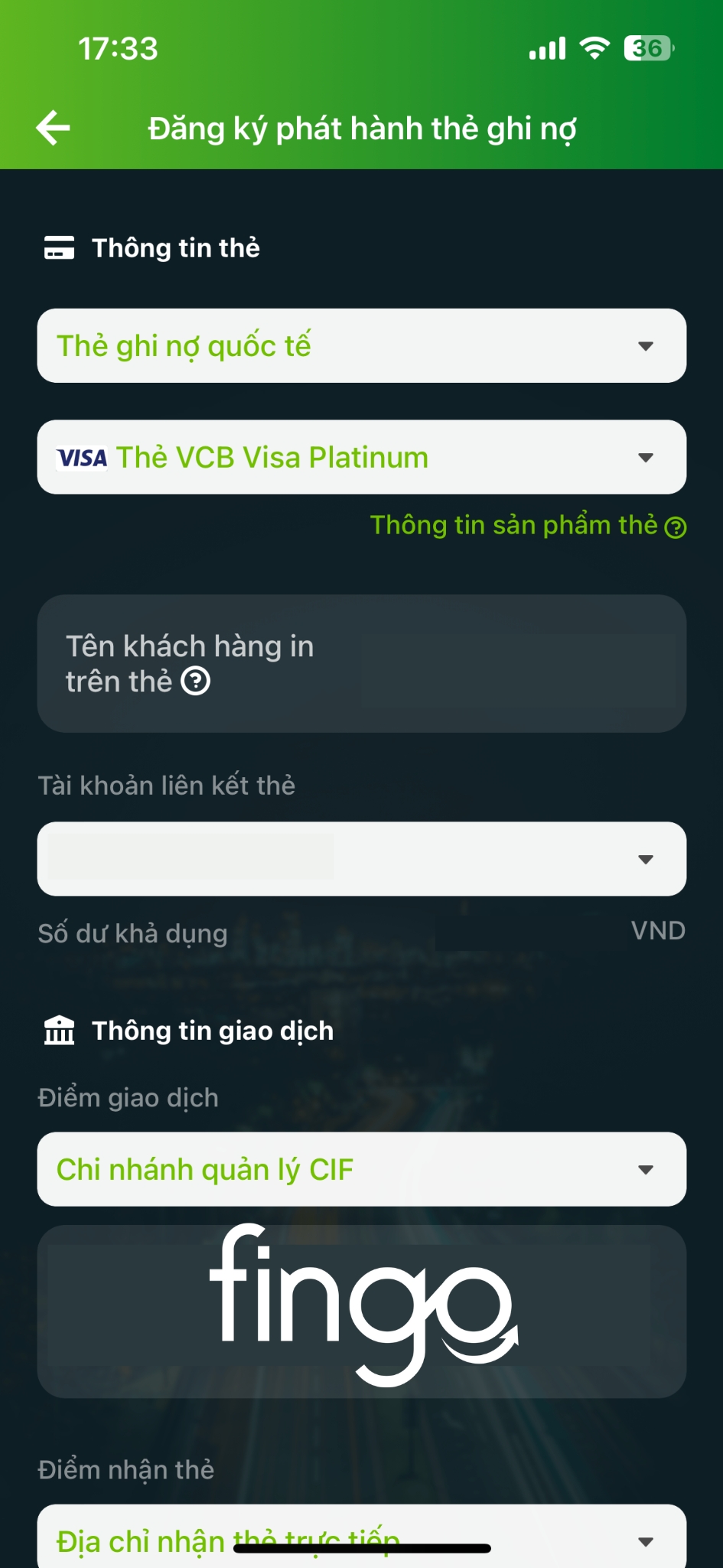 Cách mở thẻ Visa Vietcombank bước 3