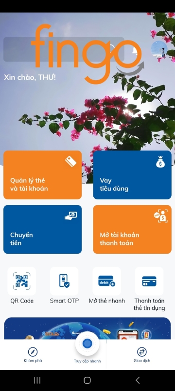 Mở ứng dụng Sacombank Pay trên điện thoại.