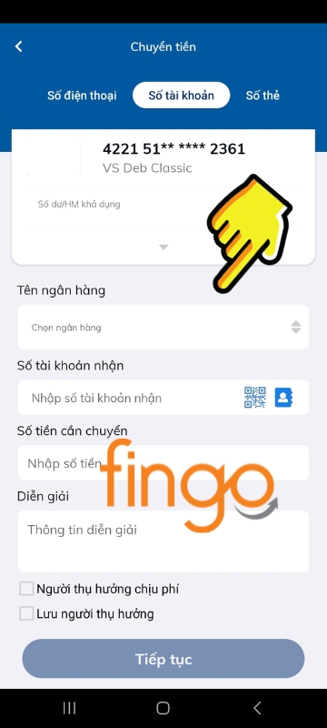 Điền thông tin và nhấn "Tiếp tục" để hoàn tất giao dịch.