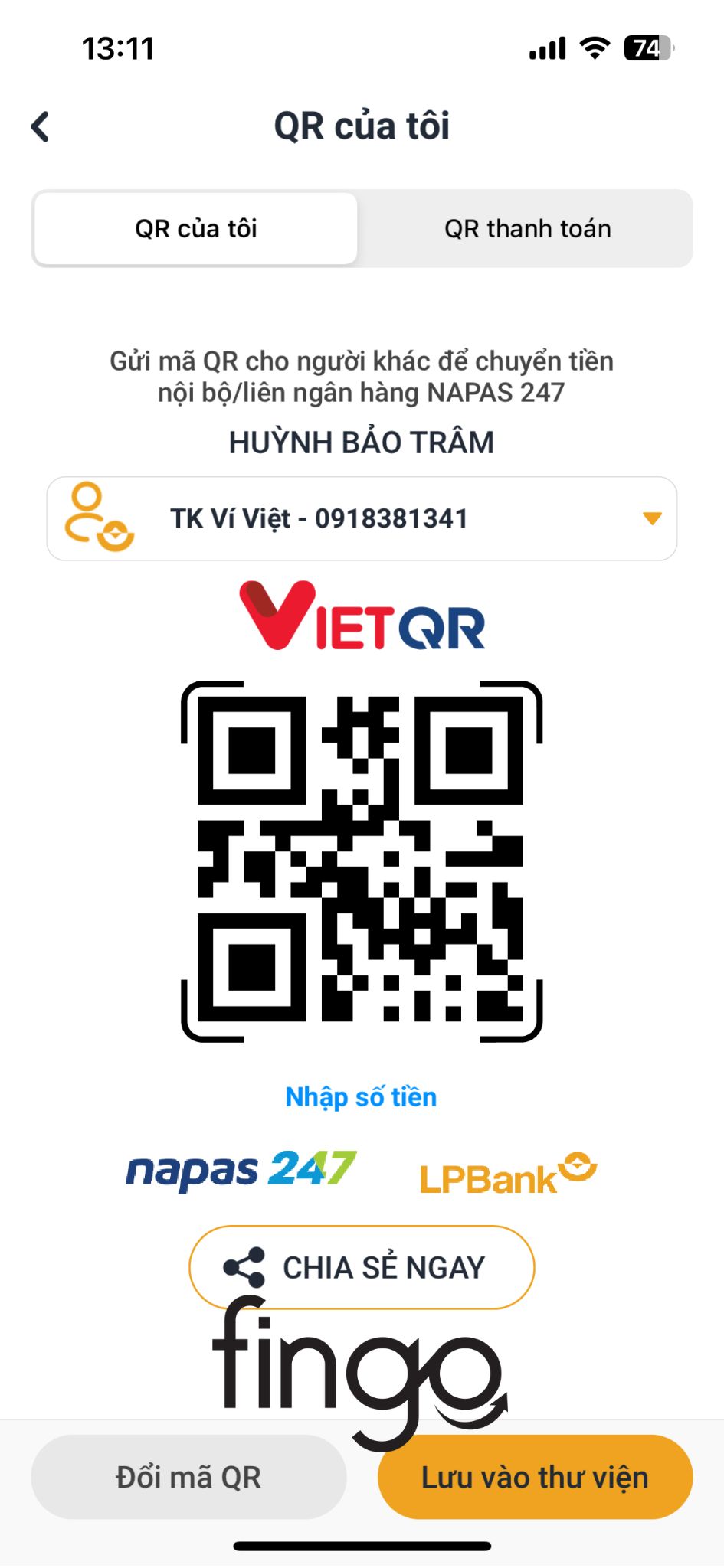Cách tạo mã QR LPBank bước 3