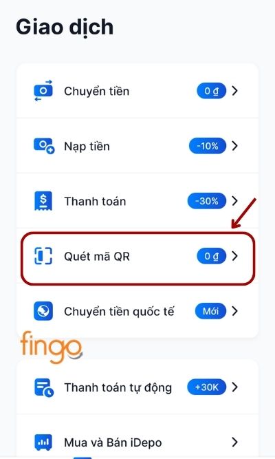Tại đây, chọn mục Quét mã QR