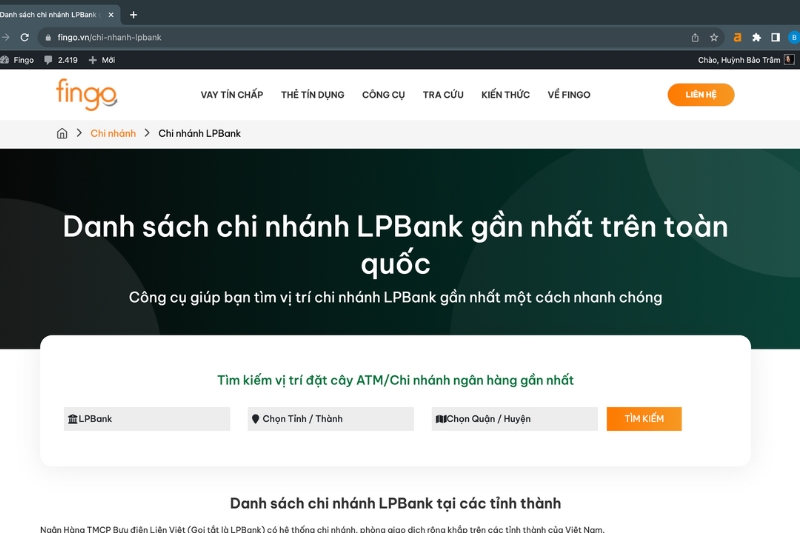 Cách tìm chi nhánh LPBank bước 1