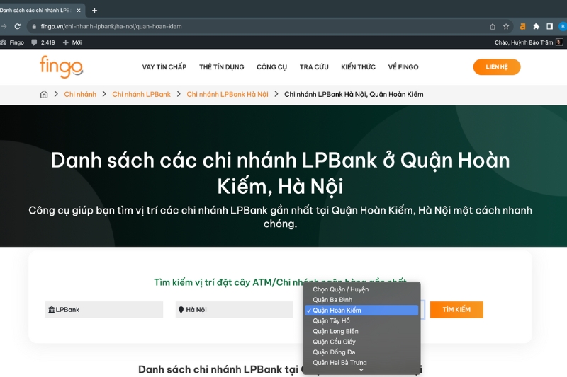 Cách tìm chi nhánh LPBank bước 2