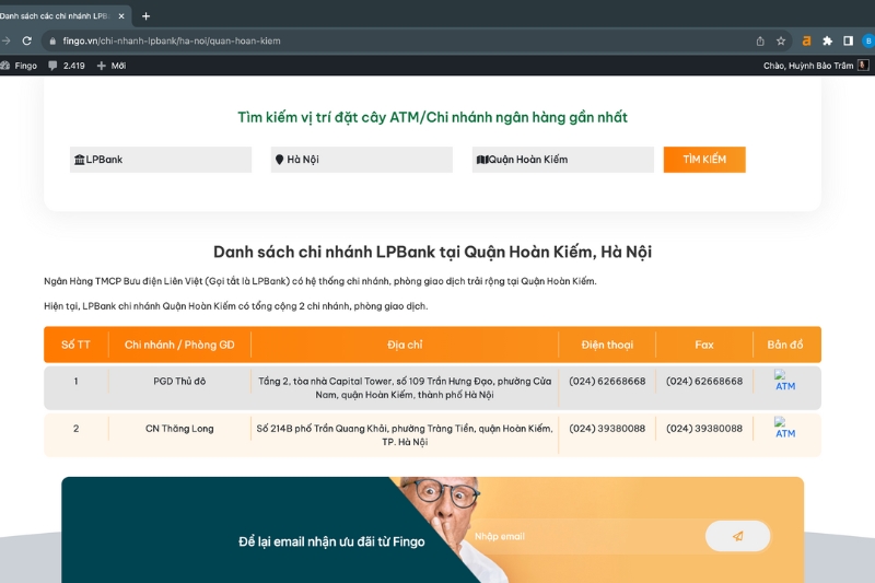 Cách tìm chi nhánh LPBank bước 3