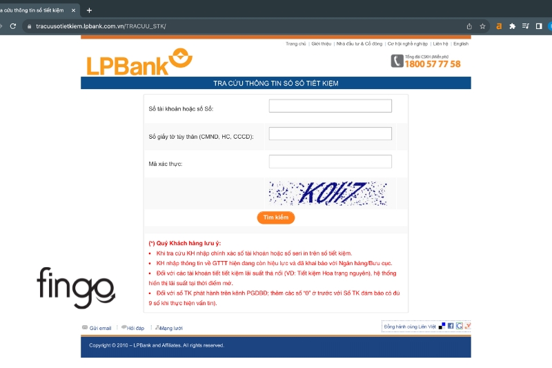 Cách tra cứu sổ tiết kiệm LPBank website bước 2