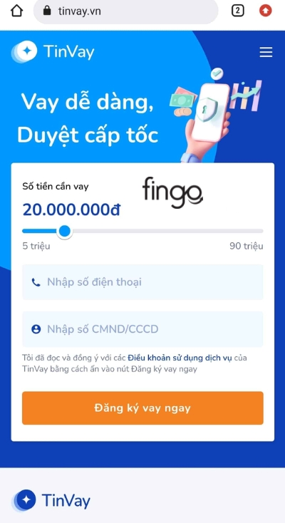Nhấn chọn số tiền cần vay, nhập CCCD