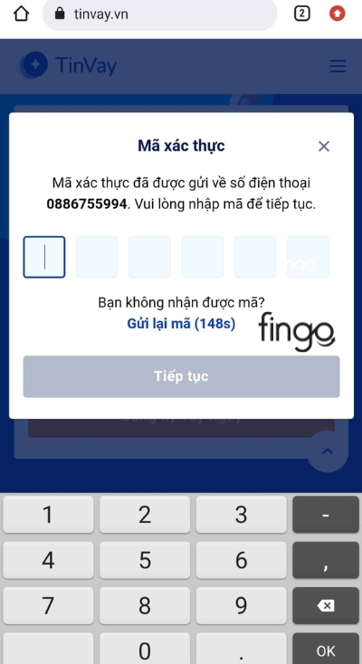 Nhập mã OTP về điện thoại