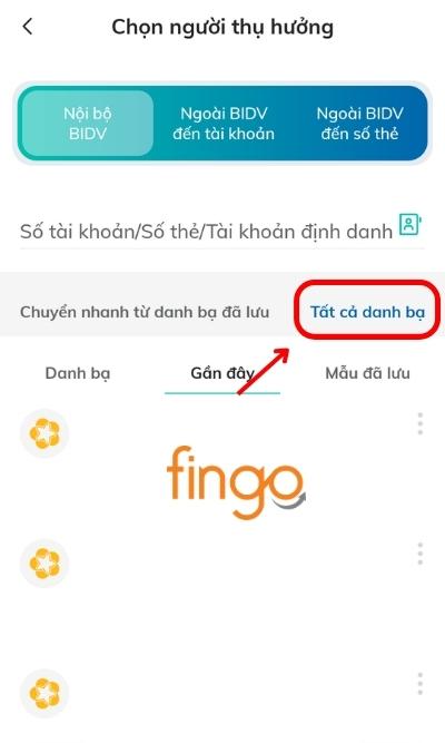 Tại màn hình Chuyển tiền, chọn Tất cả danh bạ.