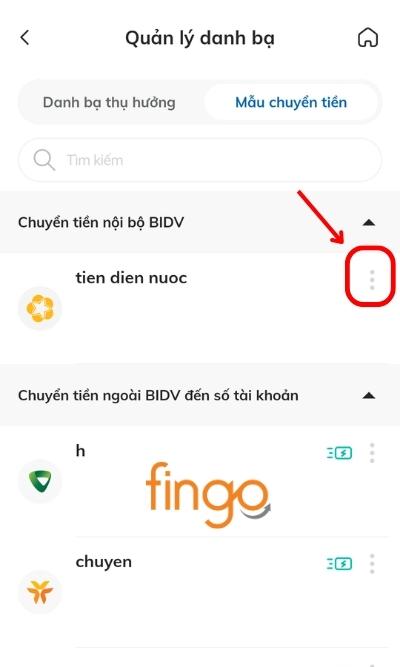 Tại màn hình, chọn mẫu chuyển tiền mà khách hàng muốn xóa tại dấu 3 chấm bên góc phải.