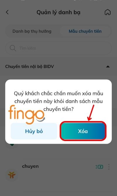 Chọn xóa khi popup hiển thị.