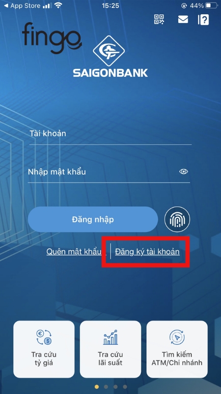 Chọn “Đăng ký tài khoản"
