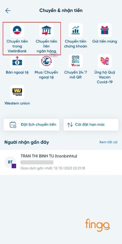 Chọn hình thức chuyển tiền