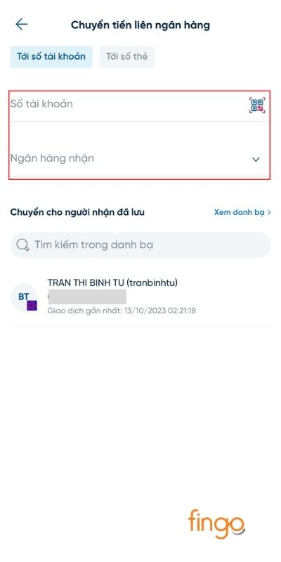 Nhập số tài khoản nhận tiền