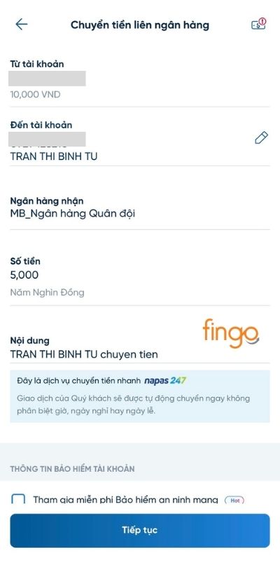 Nhập số tiền bạn muốn chuyển