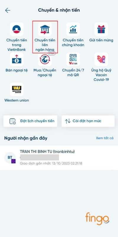 Chọn hình thức chuyển tiền