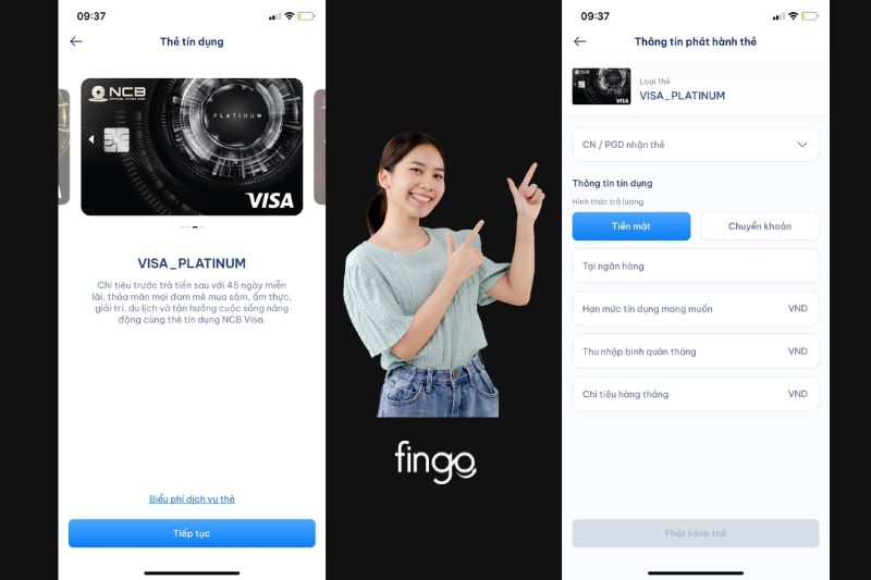 Chọn thẻ "VISA PLATINUM" và "Tiếp tục". Nhập đầy đủ thông tin và chọn "Phát hành thẻ"