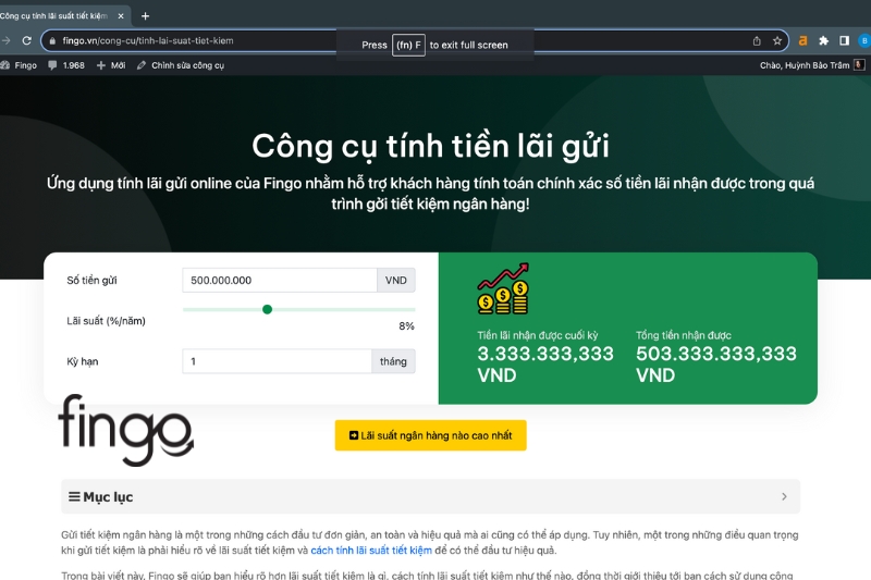 Cách tính lãi suất ngân hàng bước 2