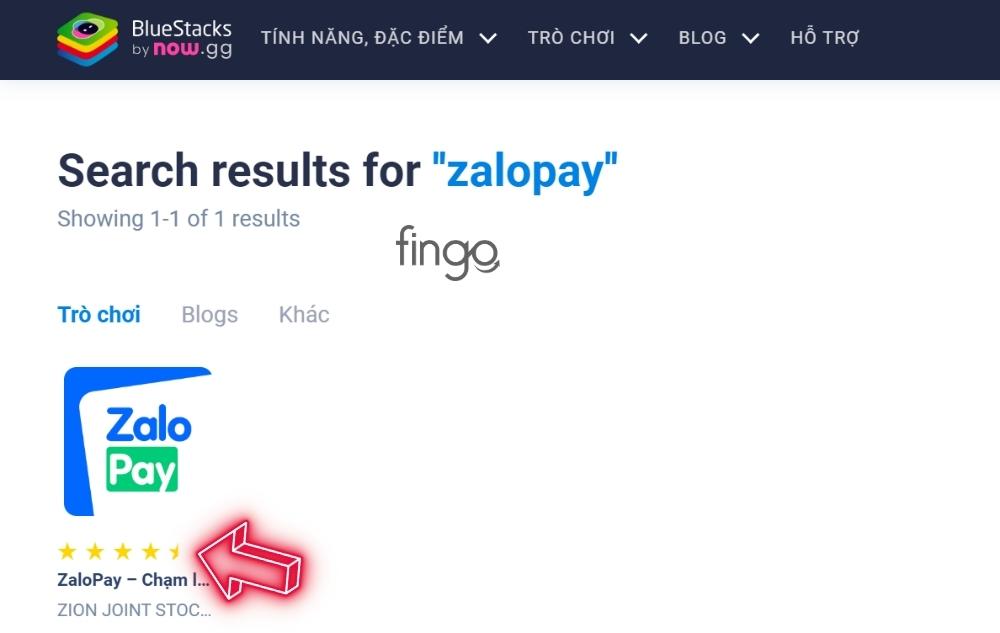 Tìm kiếm ZaloPay trên BlueStack