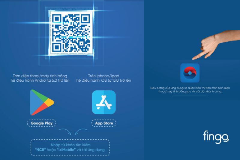 Nhập từ khóa tìm kiếm “NCB” hoặc “iziMobile” và tải ứng dụng.
