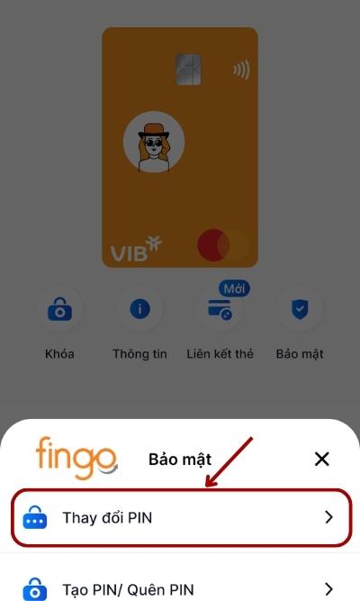 Chọn Thay đổi PIN khi popup xuất hiện