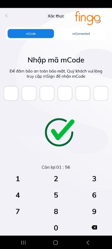 Nhập mã xác thực > Hoàn thành.