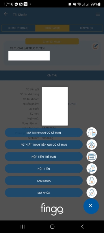 Chọn ☰  > "Rút/ Tất toán tiền gửi có kỳ hạn"