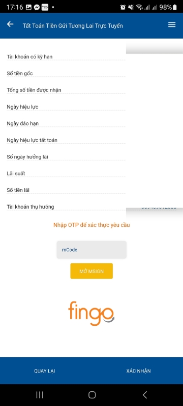 Xác nhận thông tin > Nhập mã OTP > Bấm xác nhận để hoàn thành.