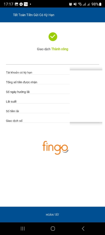 Rút tiền tiết kiệm online Sacombank hoàn thành.
