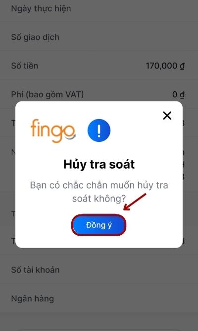 Màn hình hiện ra popup xác nhận, chọn Đồng ý để hoàn tất hủy tra soát