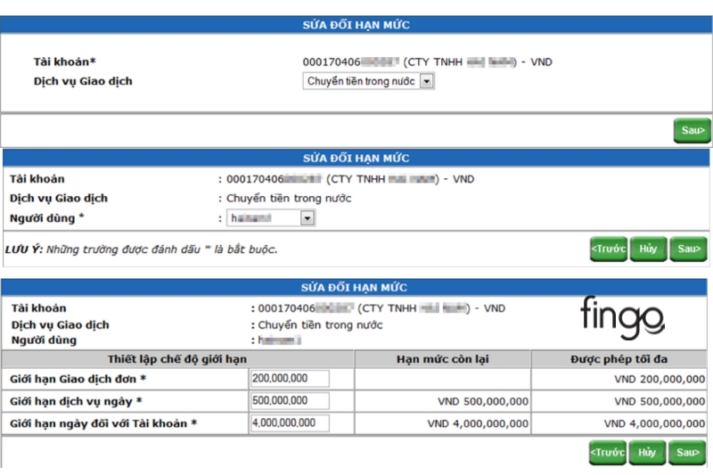 Cách nâng hạn mức chuyển tiền SaiGonBank qua Internet Banking