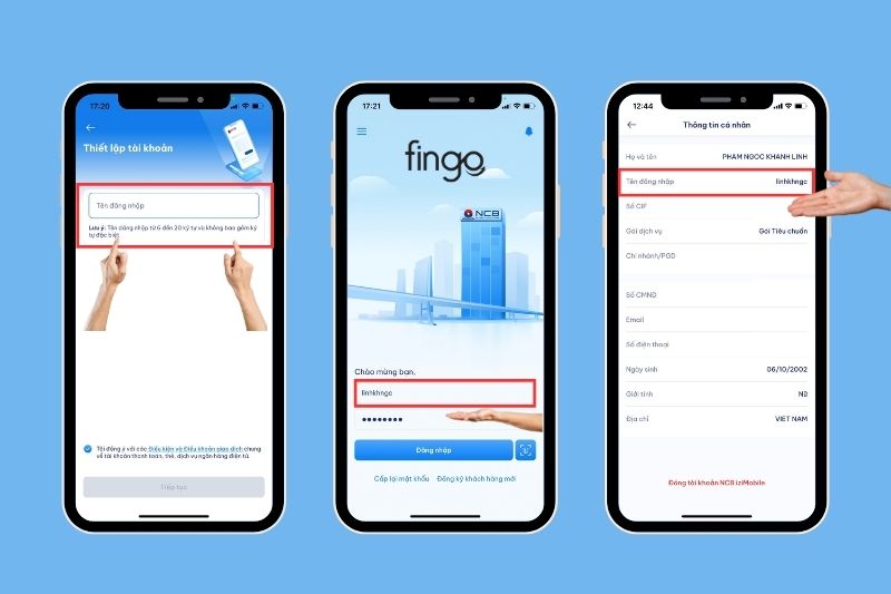 Tên đăng nhập NCB iziMobile là thông tin cá nhân và duy nhất của từng khách hàng.