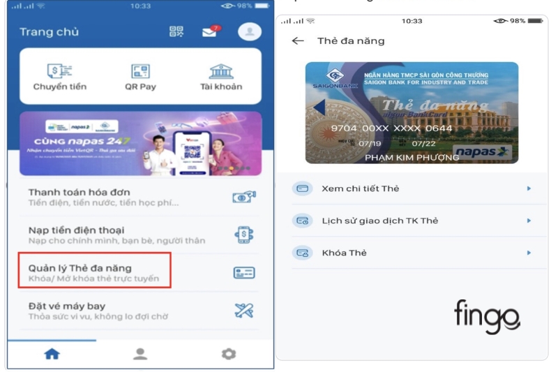 Chọn chức năng "Xem chi tiết thẻ"