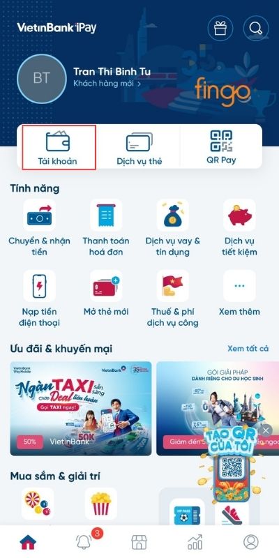 Chọn Tài khoản