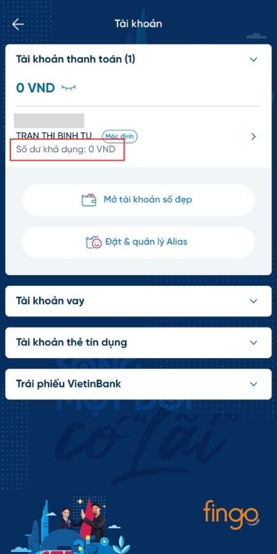 Xem số dư khả dụng hoặc bấm vào tài khoản để xem thêm chi tiết hơn