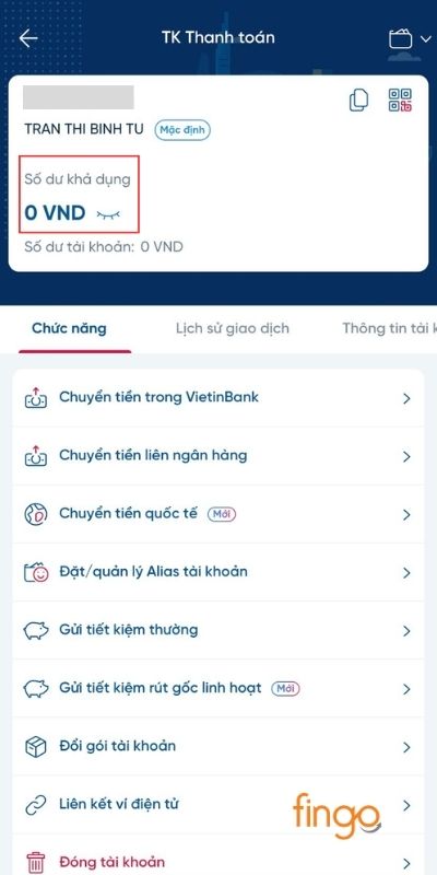 Các thông tin cơ bản về tài khoản được hiển thị trên màn hình