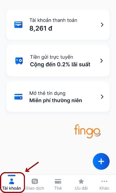 Tại mục Tài khoản, chọn Tài khoản thanh toán