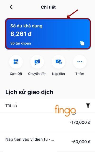 Lúc này, màn hình hiển thị đầy đủ thông tin về số dư khả dụng trong tài khoản và các giao dịch đã thực hiện trước đó