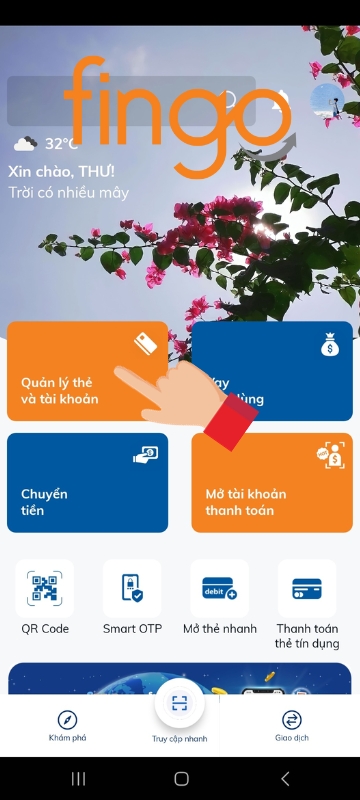 Chọn "Quản lý thẻ và tài khoản".