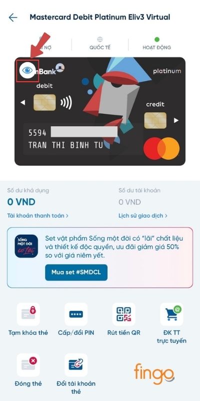Nhấp vào biểu tượng mắt ở góc trái bên trên cùng của thẻ