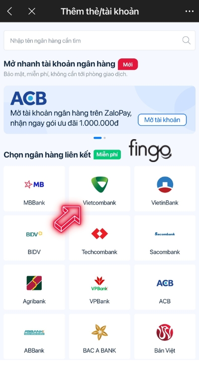 Nhấn chọn ngân hàng Vietcombank