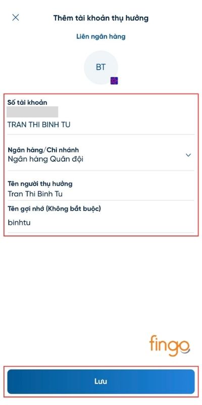 Nhập các thông tin và nhấn Lưu