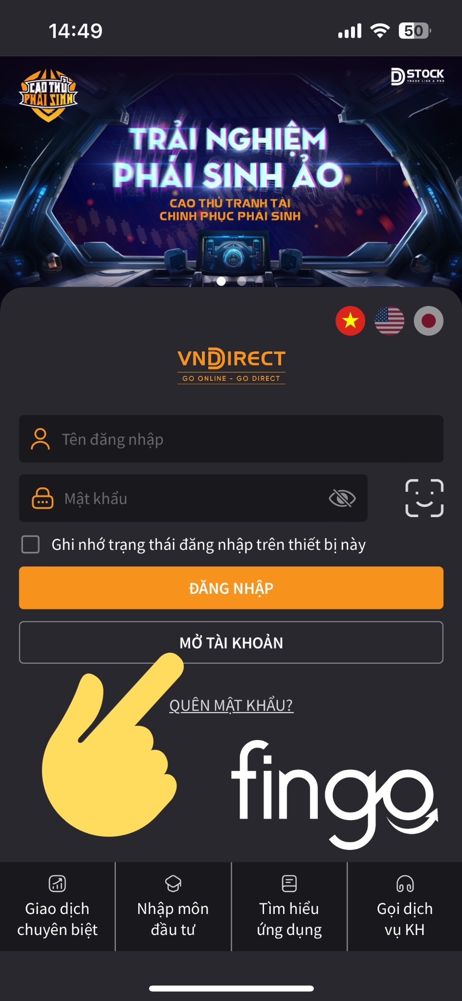 Cách mở tài khoản chứng khoán VNDirect bước 1