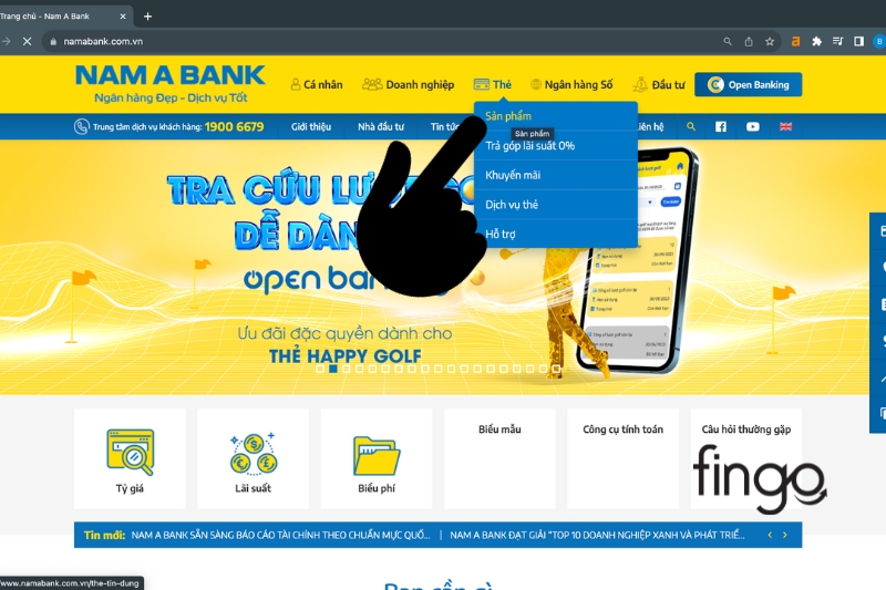 Cách mở thẻ tín dụng Nam A Bank online bước 1