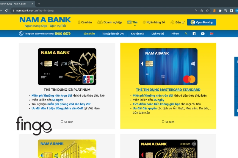 Cách mở thẻ tín dụng Nam A Bank online bước 2