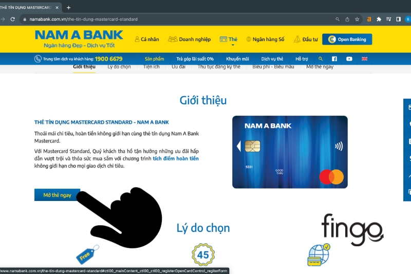 Cách mở thẻ tín dụng Nam A Bank online bước 3
