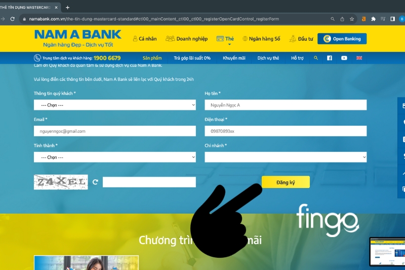 Cách mở thẻ tín dụng Nam A Bank online bước 4