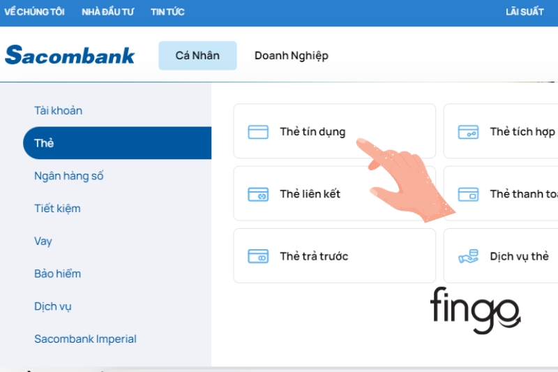 Chọn thẻ > chọn “Thẻ tín dụng”.
