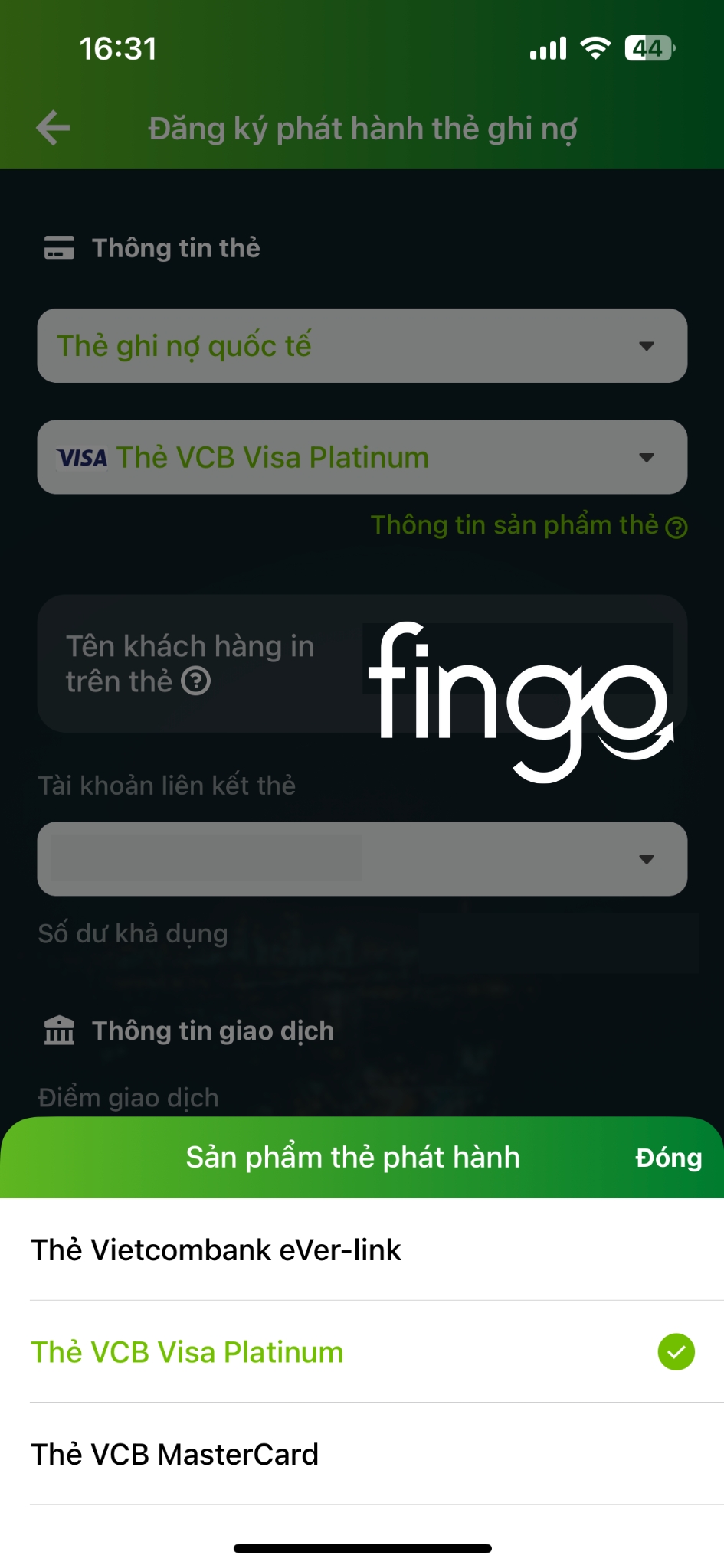 Mở thẻ Vietcombank Visa Platinum bước 2