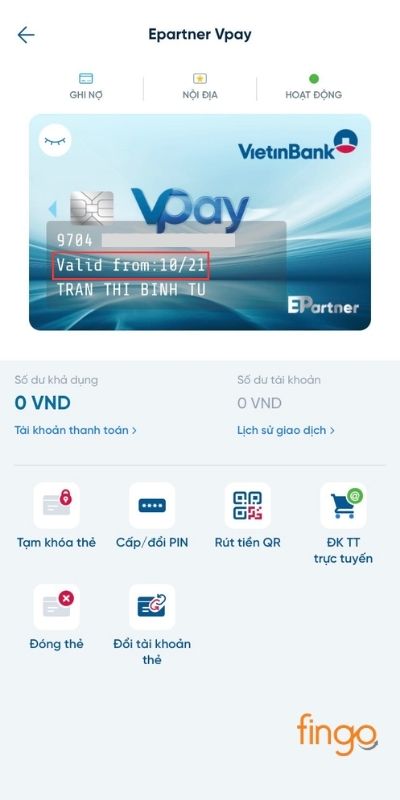 Ngày phát hành thẻ Vietinbank hiển thị như ảnh